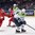 OSTRAVA, CZECH REPUBLIC - MAY 2: Slovenia's Miha Verlic #91 stickhandles the puck away from Belarus' Artur Gavrus #91 during preliminary round action at the 2015 IIHF Ice Hockey World Championship. (Photo by Richard Wolowicz/HHOF-IIHF Images)

